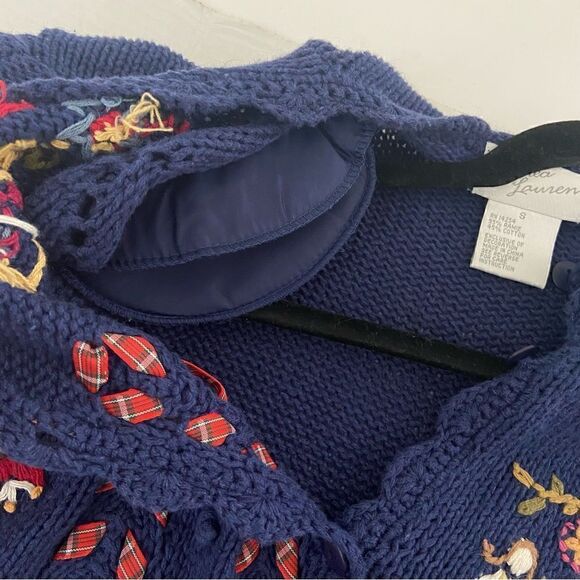 Andrea Lauren Vintage Cardigan Folklore Embroidered Chunky Knit Women’s S Ramie - Picture 6 of 14